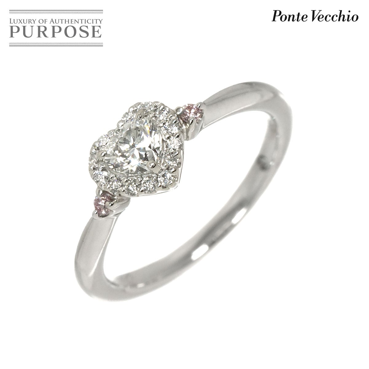 Ponte Vecchio 7号 リング ダイヤ 0.219ct F/VS2 0.06ct サファイヤ 0.02ct Pt プラチナ 指輪 ハート Diamond Ring【鑑定書】ポンテヴェキオ 90331300