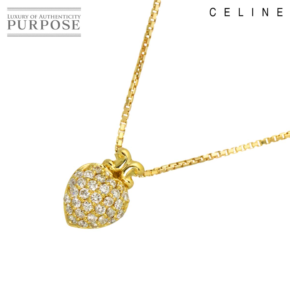 CELINE ダイヤ 0.35ct ルビー 0.02ct ネックレス 42cm K18 YG イエローゴールド 750 Diamond Necklace セリーヌ 90331520