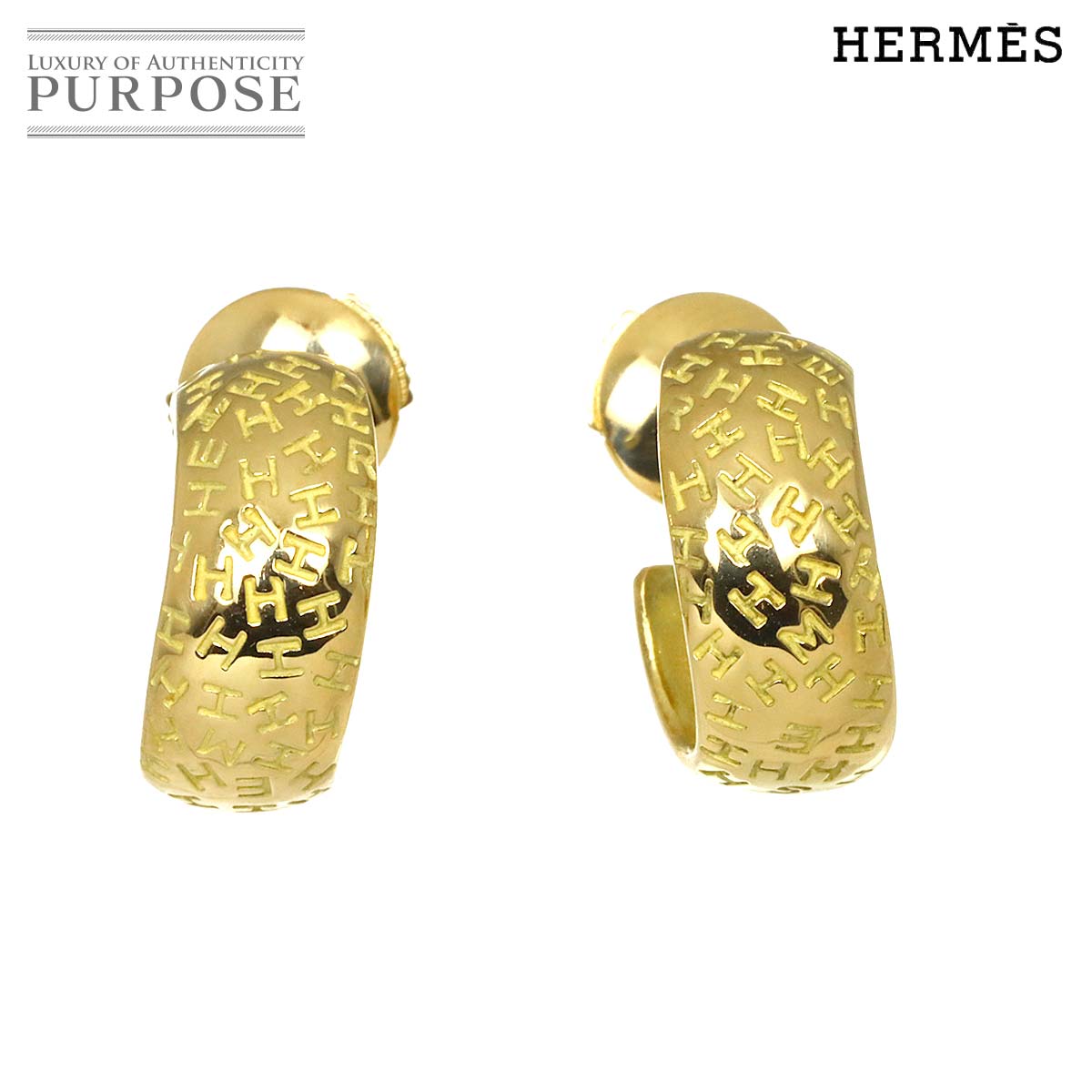 HERMES トゥーブー H ロゴ ピアス K18 YG イエローゴールド 750 Earrings Pierced エルメス 90331800