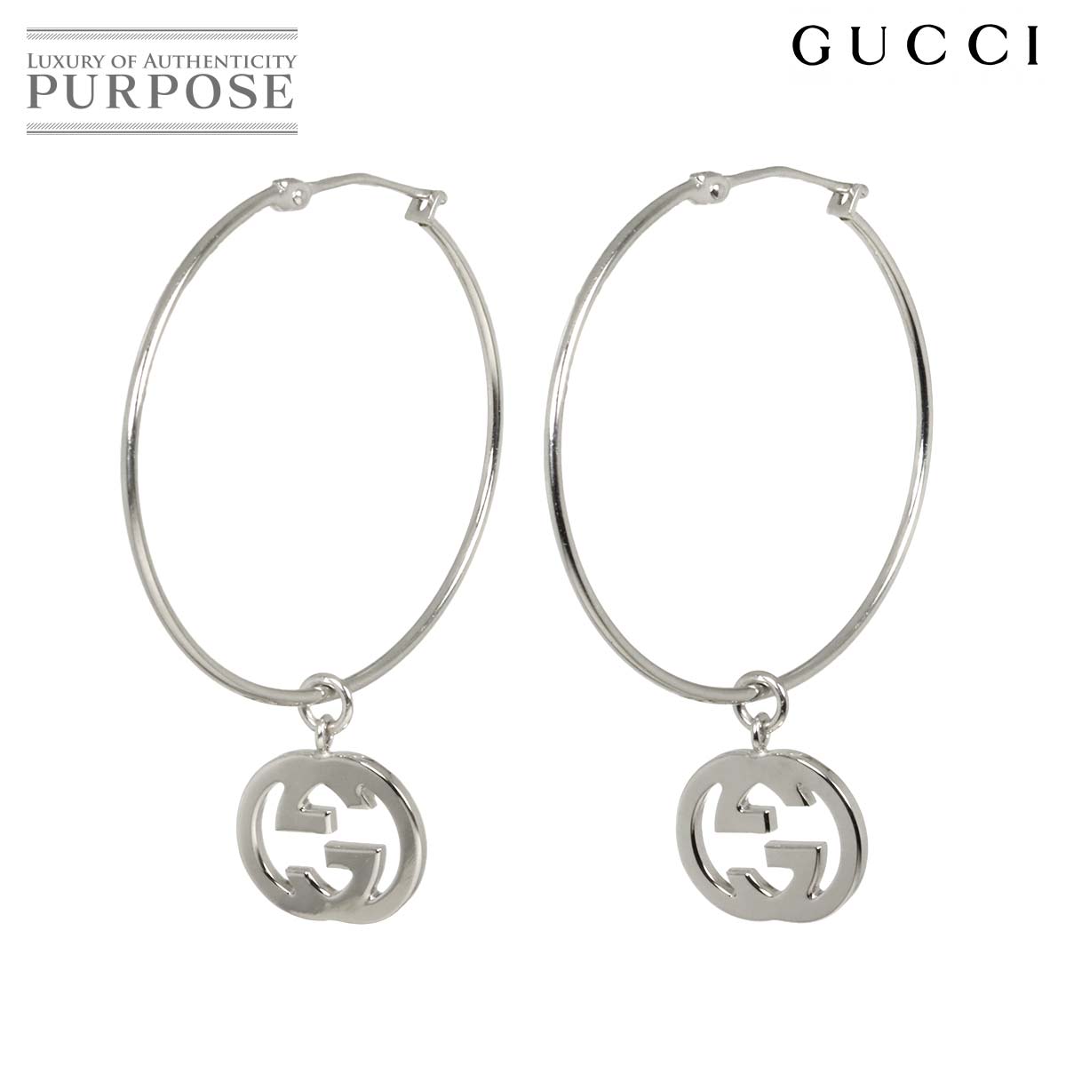 GUCCI インターロッキング G フープ ピアス K18 WG ホワイトゴールド 750 Logo Earrings Pierced グッチ 90332205