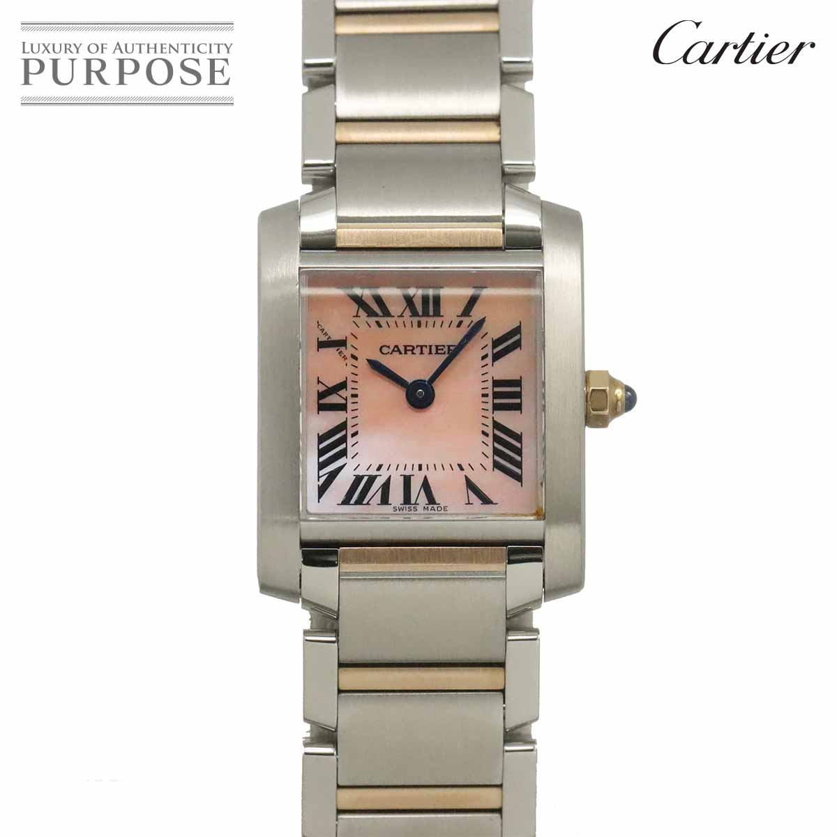 カルティエ Cartier タンクフランセーズSM コンビ W51027Q4 レディース 腕時計 ピンクシェル K18PG ピンクゴールド クォーツ ウォッチ Tank Francaise 【中古】 90326174