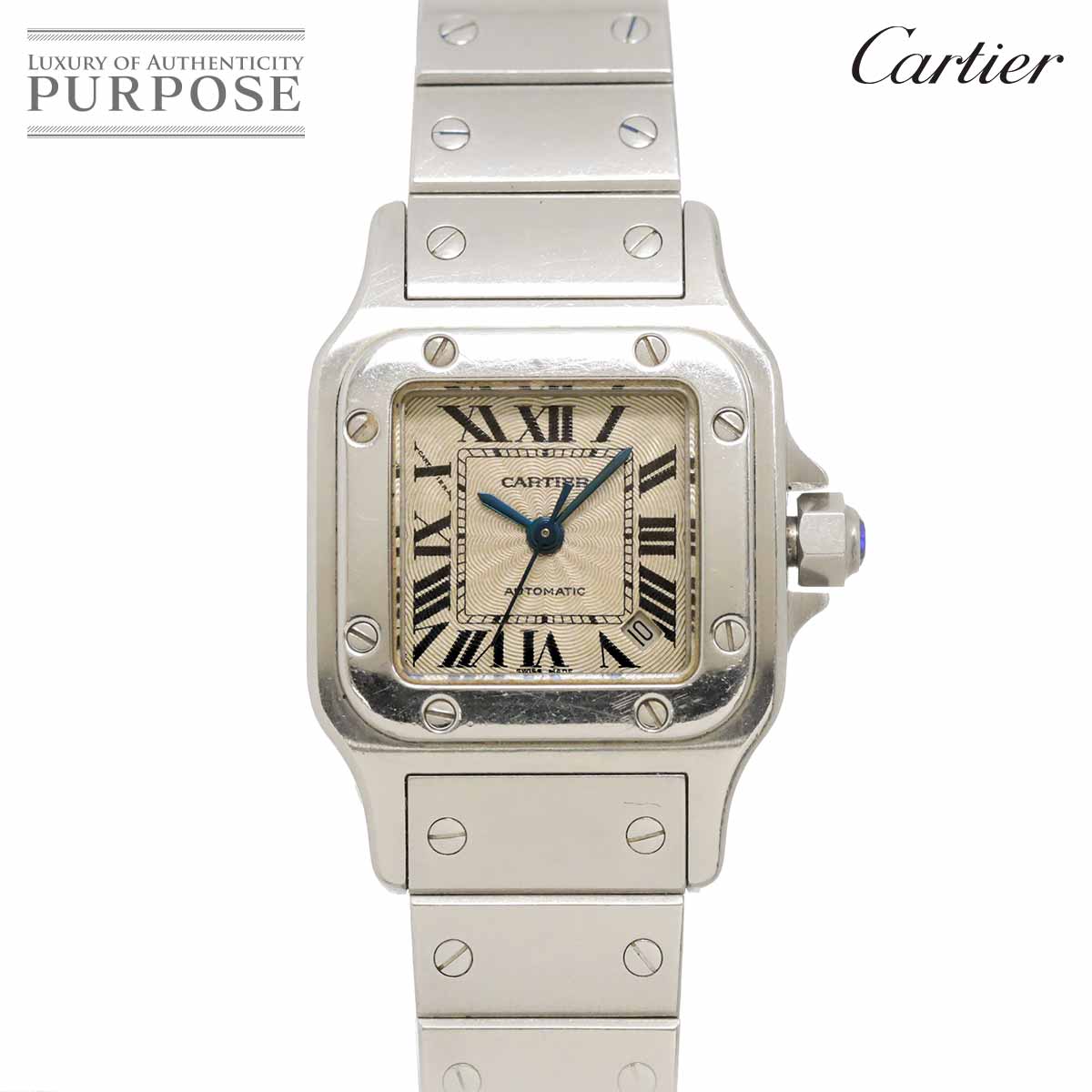 Cartier サントスガルベSM W20054D6 レディース 腕時計 シルバー ギョーシェ デイト オートマ 自動巻き ウォッチ Santos カルティエ 90338448