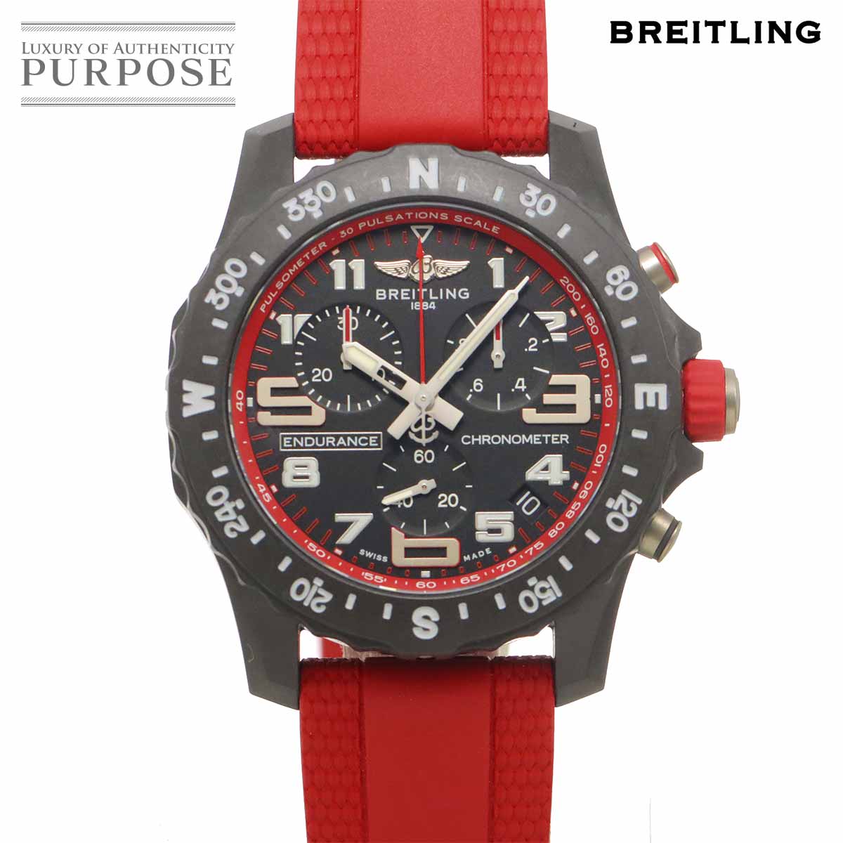 BREITLING エンデュランス プロ X82310 クロノグラフ メンズ 腕時計 デイト ブラック レッド クォーツ ウォッチ Endurance Pro ブライトリング 90339069
