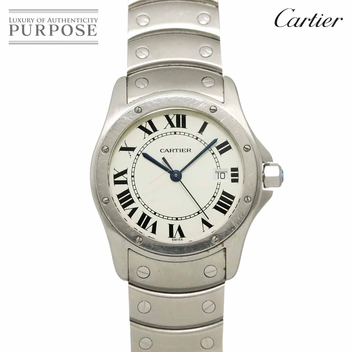 Cartier サントスロンドMM W20027K1 ボーイズ 腕時計 デイト ホワイト クォーツ ウォッチ Santos Rond カルティエ 90340961