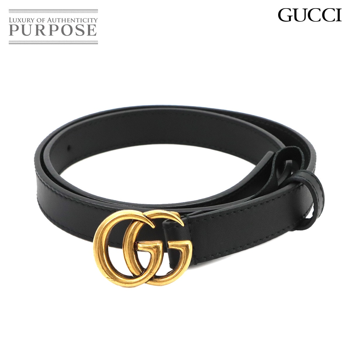 GUCCI ダブルG スリム ベルト レザー ブラック 409417 70 ゴールド 金具 GG Marmont Belt グッチ 90336491