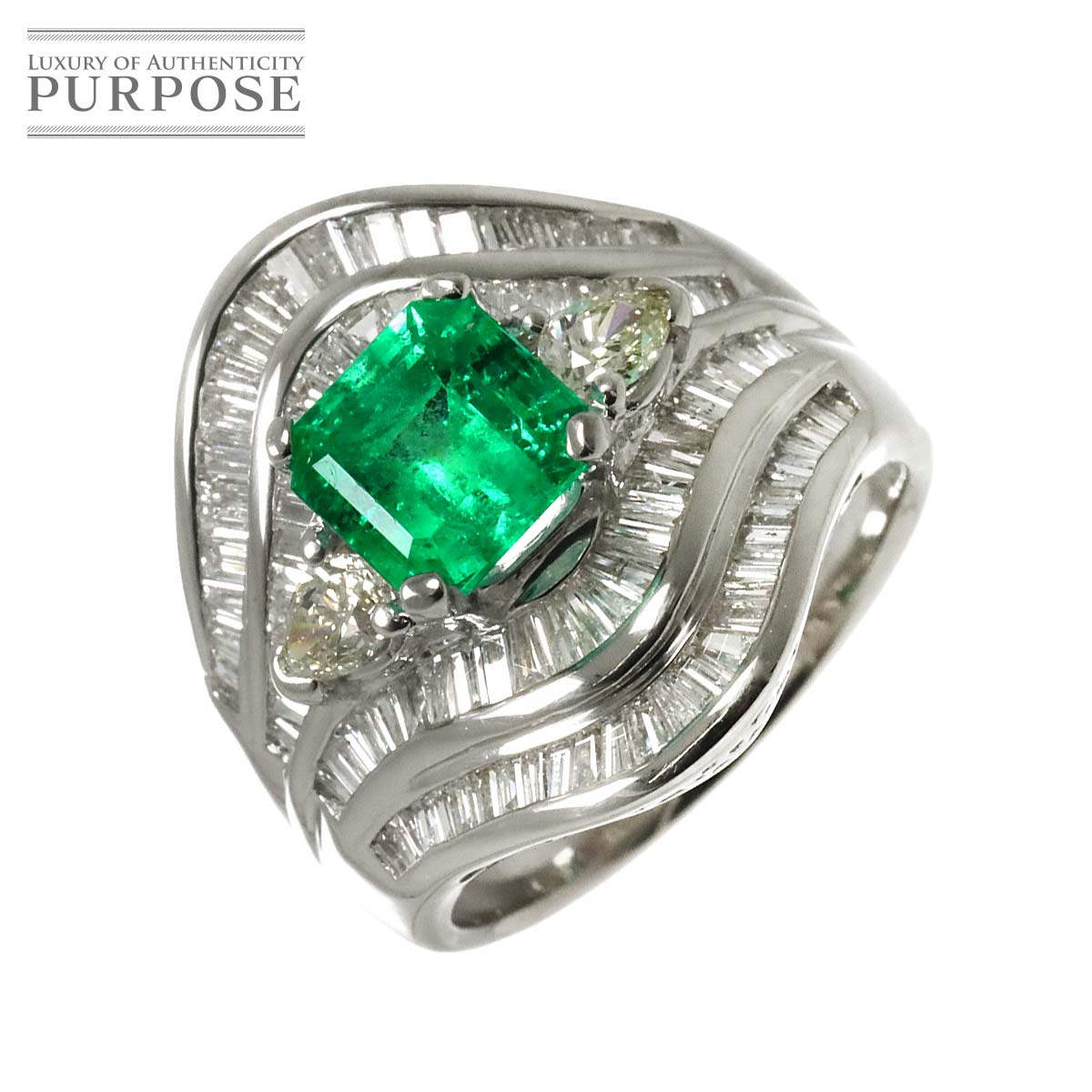 リング 12号 エメラルド 1.68ct ダイヤ 2.08ct Pt プラチナ 指輪 【ソーティング付き】 Emerald Ring 90333637