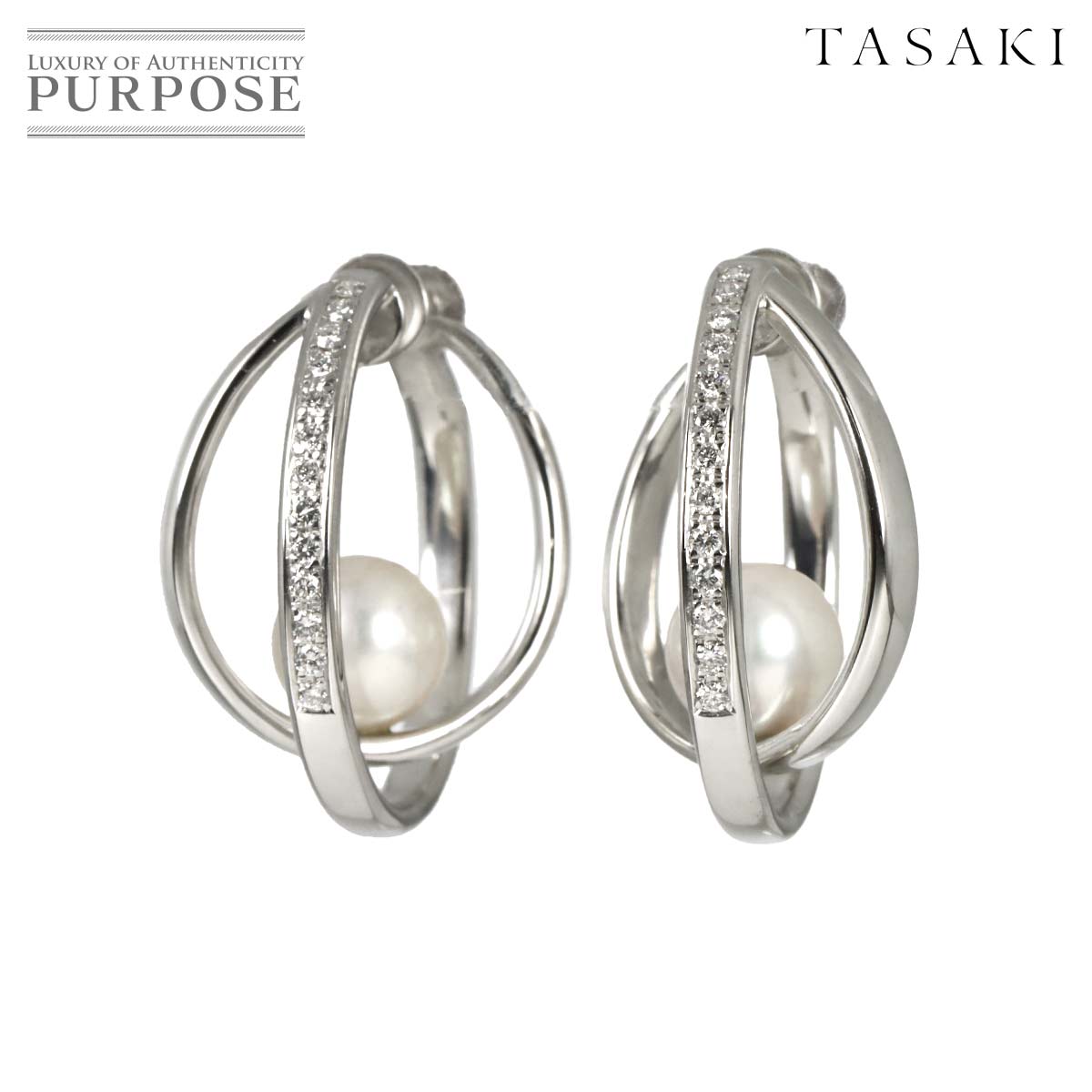 TASAKI アコヤ真珠 7.7mm ダイヤ 0.11ct/0.11ct イヤリング K18 WG ホワイトゴールド 750 パール 田崎 Akoya Pearl Earrings タサキ 90330241