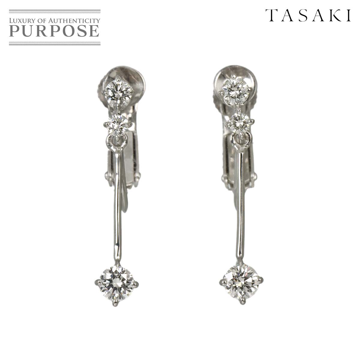 TASAKI ダイヤ 0.18ct/0.18ct イヤリング K18 WG ホワイトゴールド 750 田崎真珠 Earrings Clip on タサキ 90331489