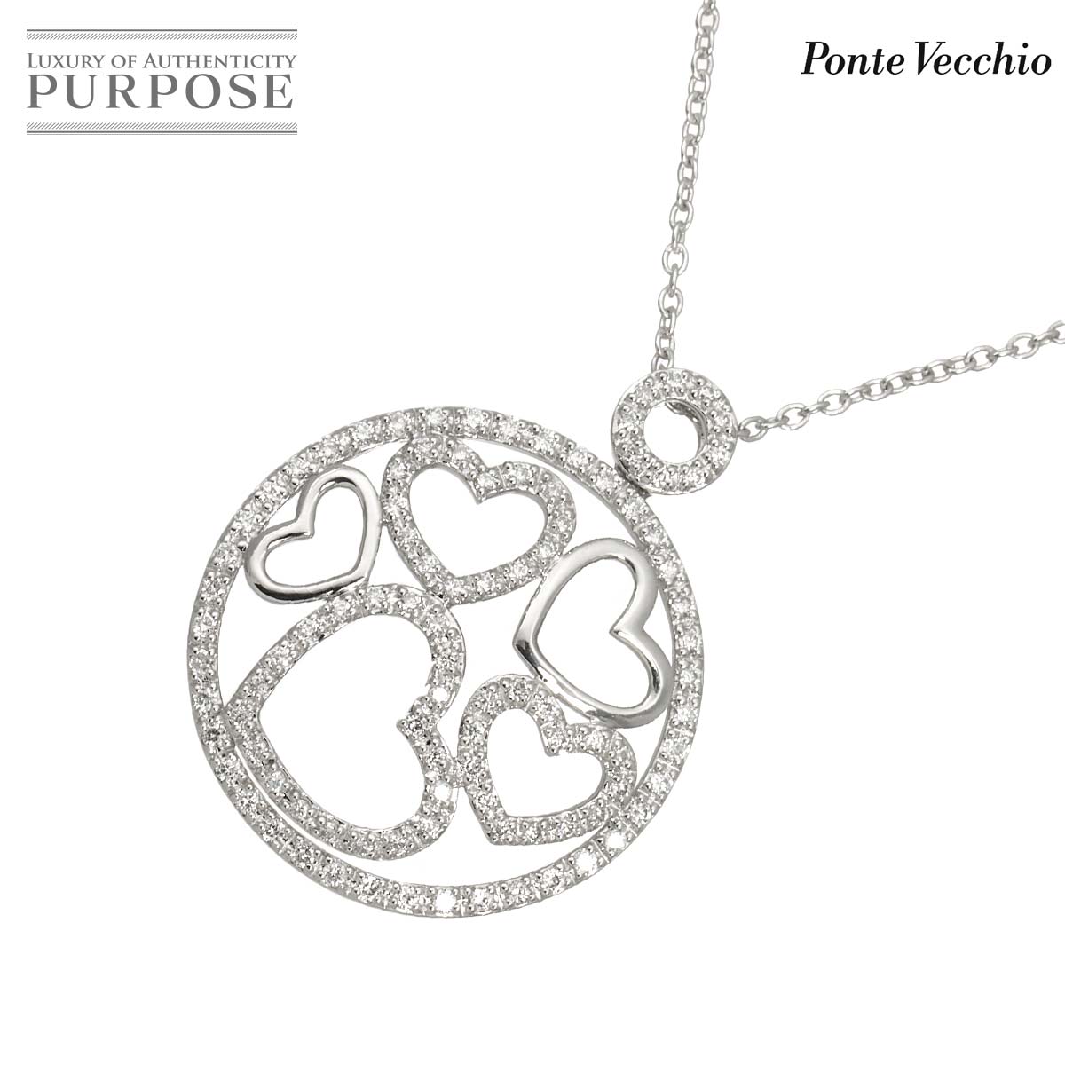 Ponte Vecchio ハート ダイヤ 0.58ct ネックレス 40cm K18 WG ホワイトゴールド 750 Diamond Necklace ポンテヴェキオ 90334591