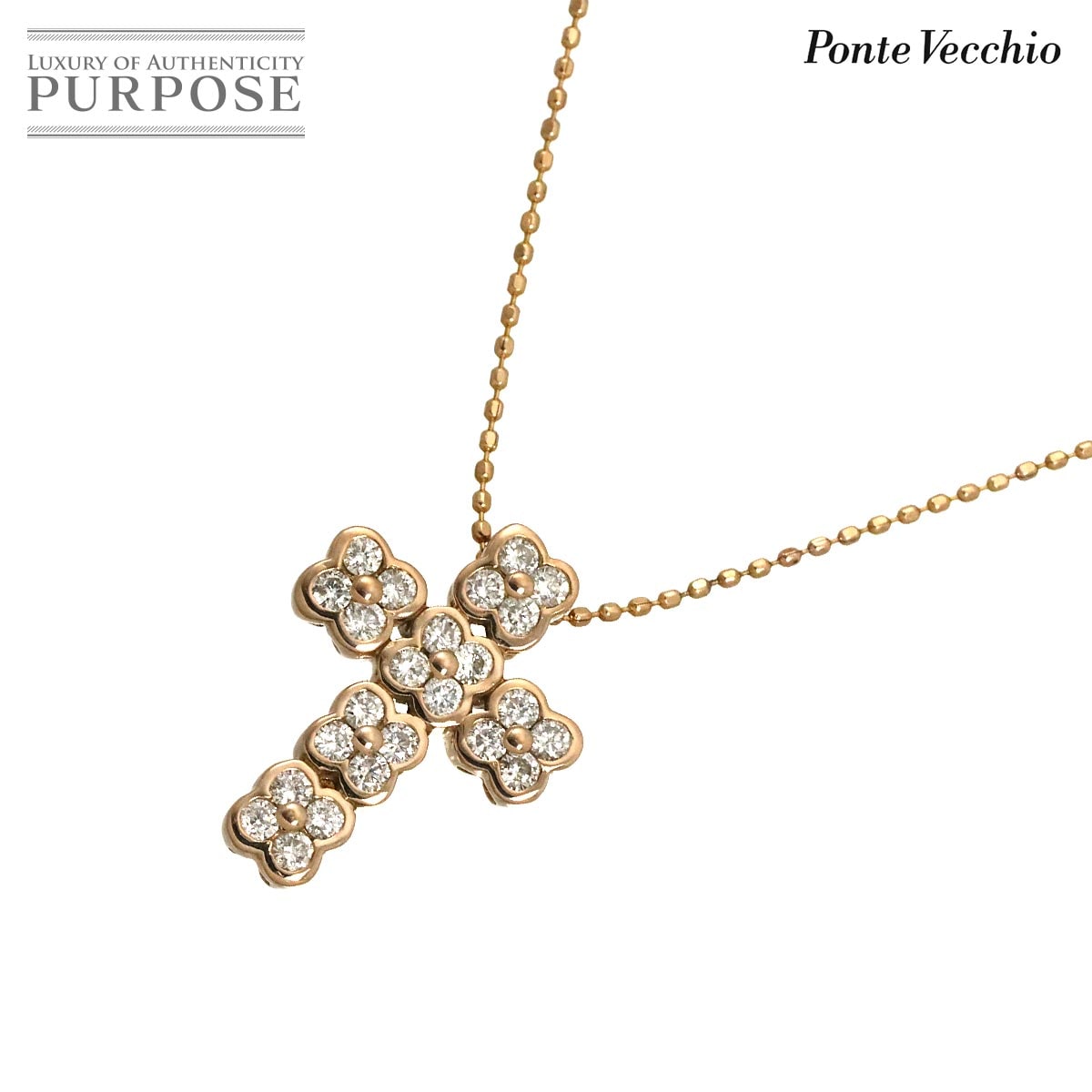 Ponte Vecchio ダイヤ 0.48ct ネックレス 40cm K18 PG ピンクゴールド 750 クロス Diamond Necklace ポンテヴェキオ 90334987