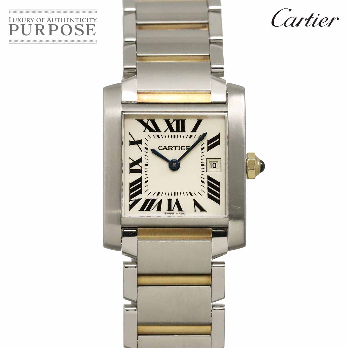 Cartier タンクフランセーズMM コンビ W51012Q4 ボーイズ 腕時計 デイト アイボリー YG イエローゴールド クォーツ ウォッチ Tank Francaise MM カルティエ 90339602
