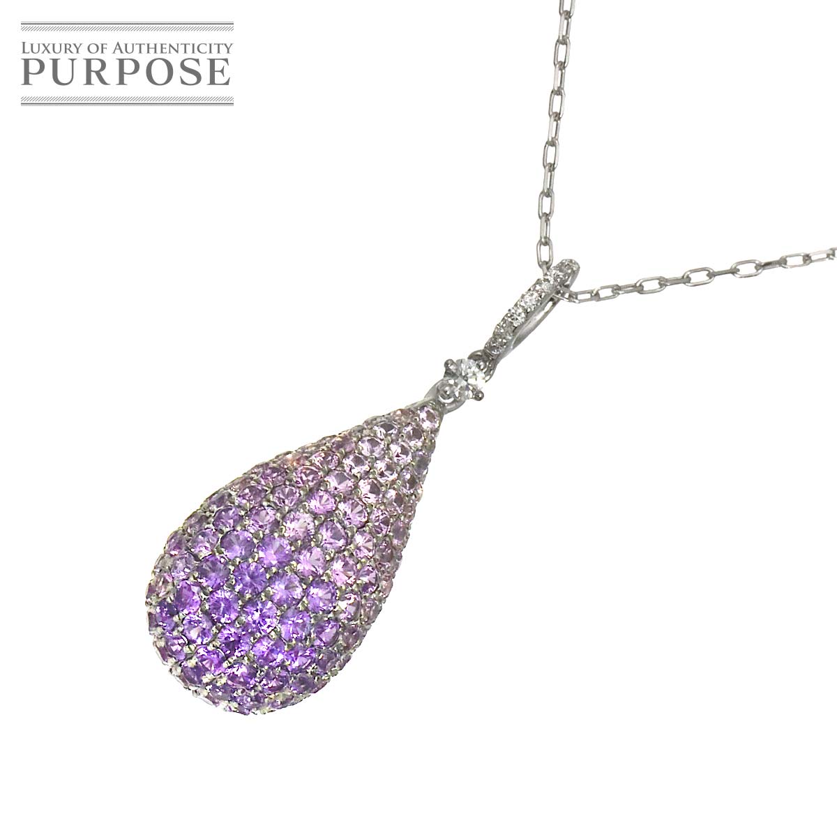 サファイヤ 2.00ct ダイヤ 0.10ct ネックレス 45cm K18 WG ホワイトゴールド 750 Sapphire Necklace 90312214