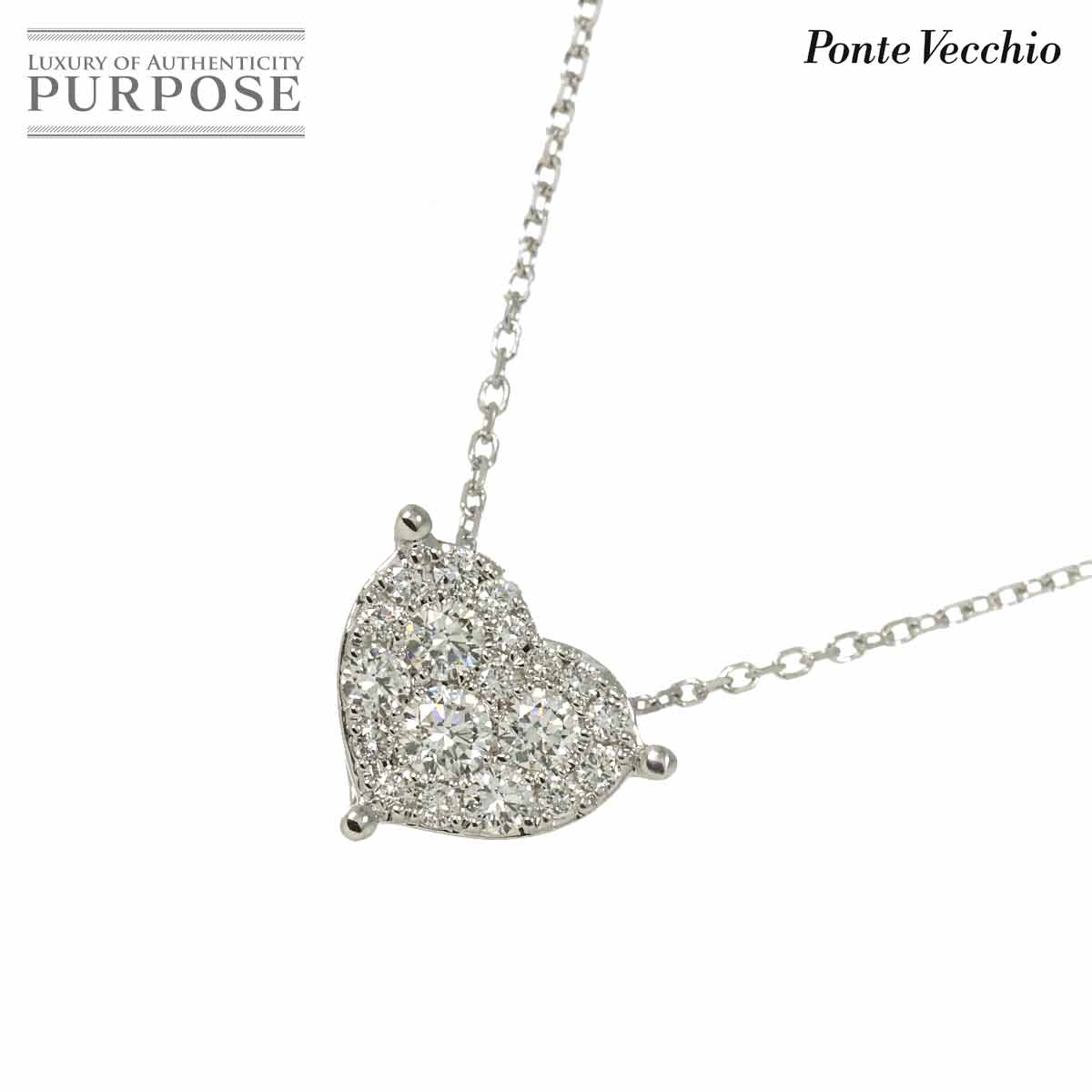 Ponte Vecchio ハート ダイヤ 0.29ct ネックレス 40cm K18 WG ホワイトゴールド 750 Diamond Necklace ポンテヴェキオ 90311792
