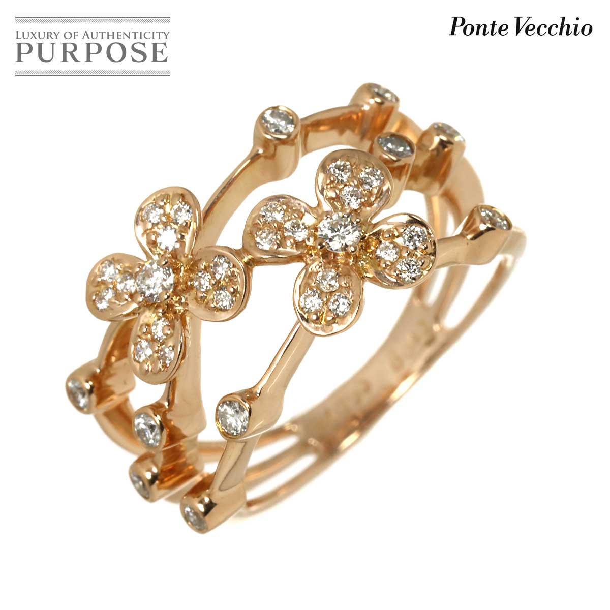 Ponte Vecchio 12号 リング ダイヤ 0.42ct K18 PG ピンクゴールド 750 指輪 花 Diamond Ring ポンテヴェキオ 90332555
