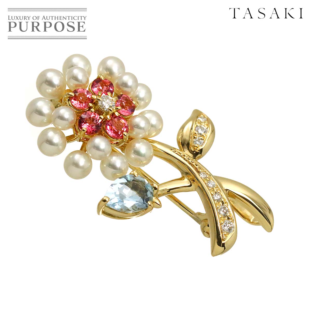 TASAKI マルチストーン ダイヤ 0.15ct ブローチ K18 YG イエローゴールド 750 花 田崎真珠 Brooch タサキ 90334017