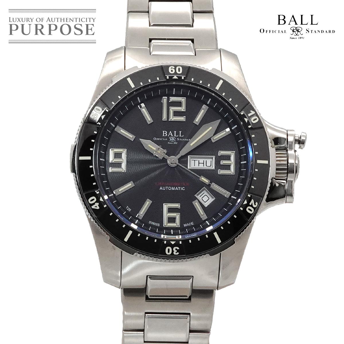 BALL エンジニア ハイドロカーボン エアボーン DM2076C メンズ 腕時計 デイデイト ブラック オートマ 自動巻き ウォッチ Engineer ボール ウォッチ 90339820