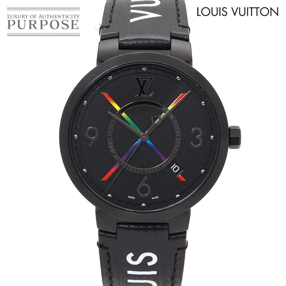 LOUIS VUITTON タンブールスリム レインボー QA113 メンズ 腕時計 ブラック クォーツ ウォッチ Tambour ルイ ヴィトン 90340943