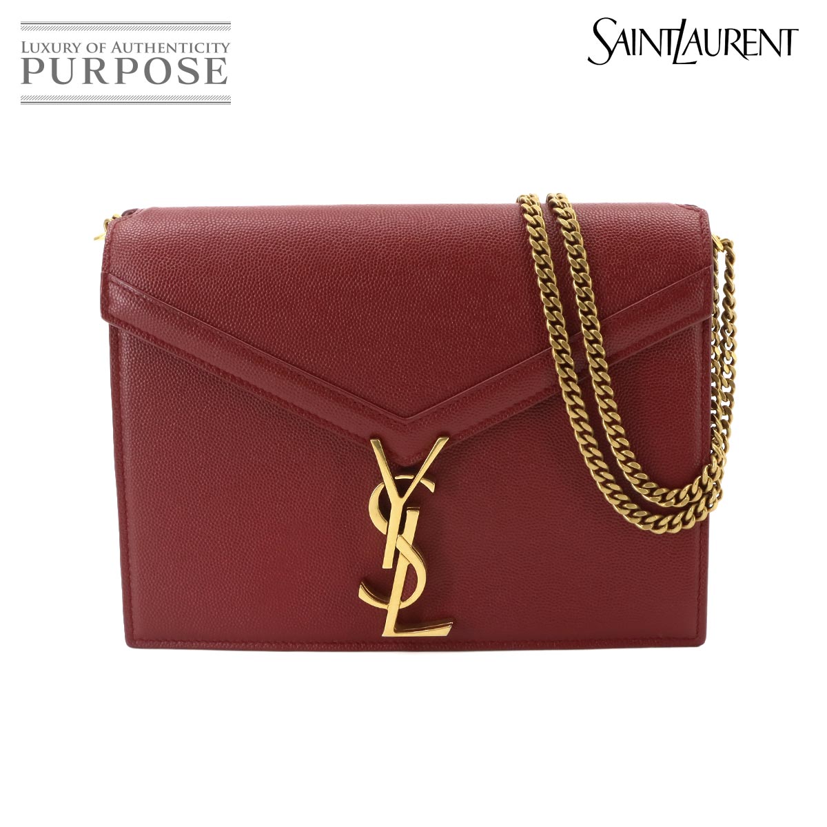 SAINT LAURENT カサンドラ エンベロープ チェーン ショルダー バッグ レザー レッド 532750 ゴールド 金具 Cassandre Envelope Chain Shoulder Bag サンローラン 90335512