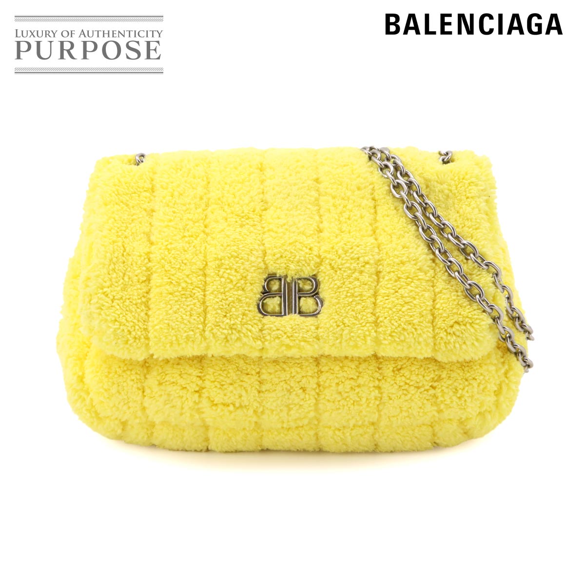 BALENCIAGA モナコ チェーン ショルダー バッグ パイル イエロー 781672 シルバー 金具 Monaco Mini Chain bag バレンシアガ 90336641