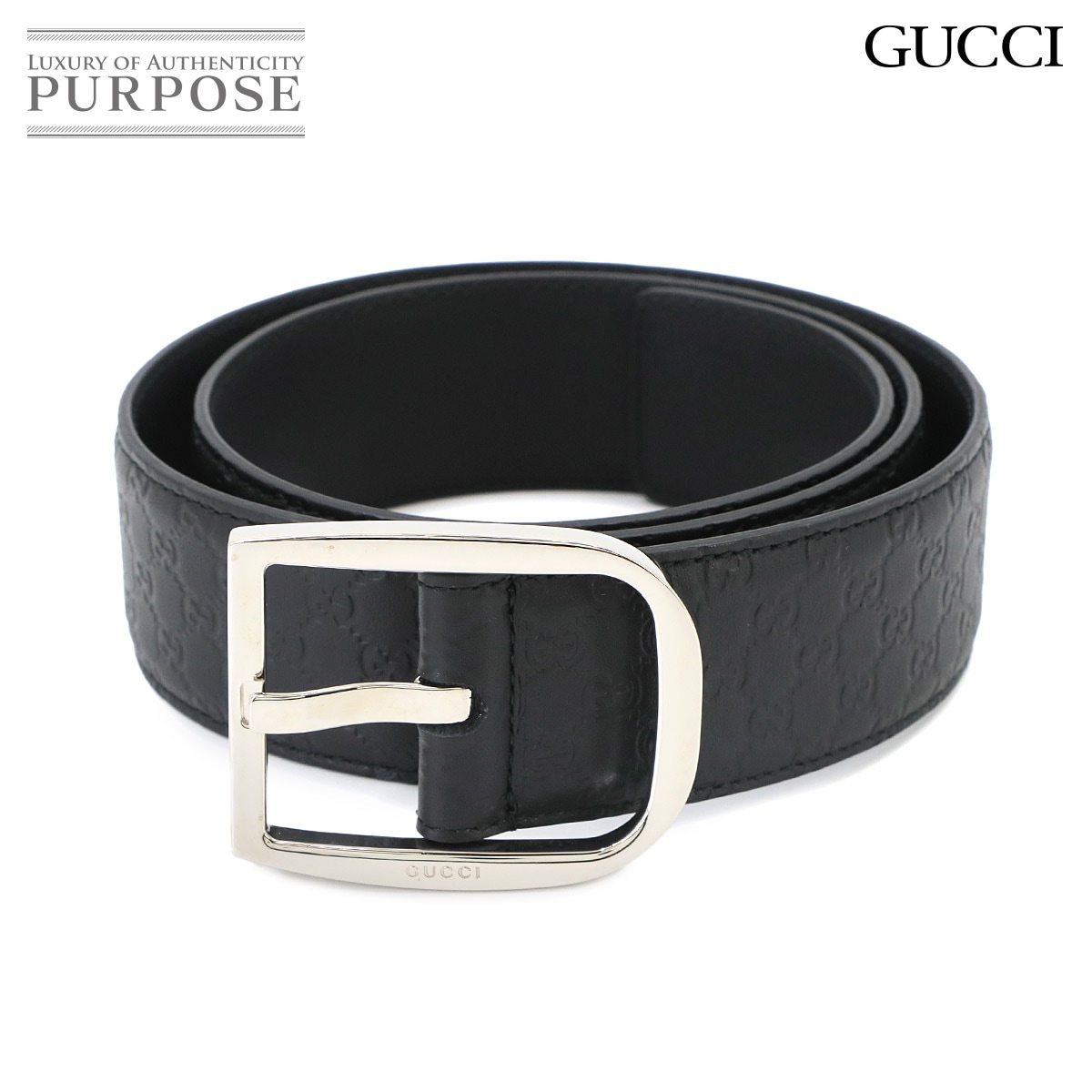 GUCCI マイクロ グッチシマ ベルト レザー ブラック 449716 80 シルバー 金具 Micro Guccissima Belt グッチ 90336673