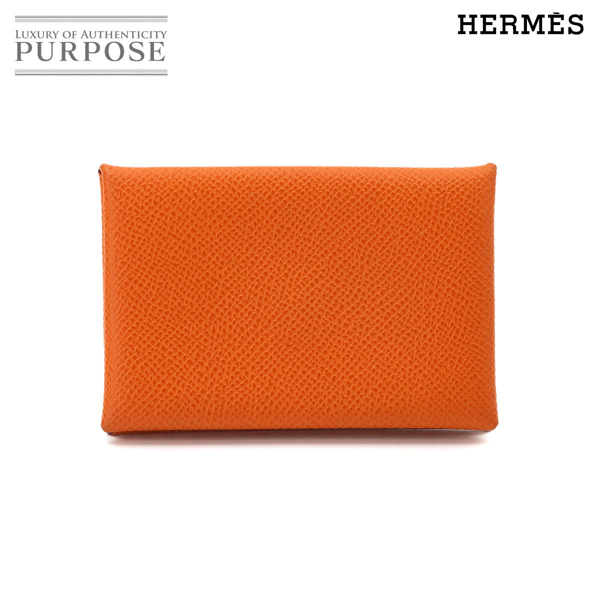 HERMES カルヴィ ヴェルソ カードケース エプソン オレンジ セレステ B刻印 シルバー 金具 Calvi Duo Card Case エルメス 90336814