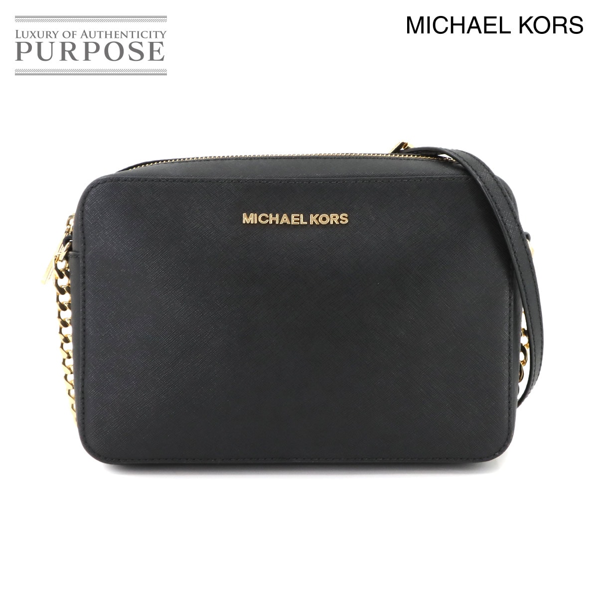 MICHAEL KORS ジェットセット LG EW ショルダー バッグ レザー ブラック ゴールド 金具 Shoulder Bag マイケルコース 90342257