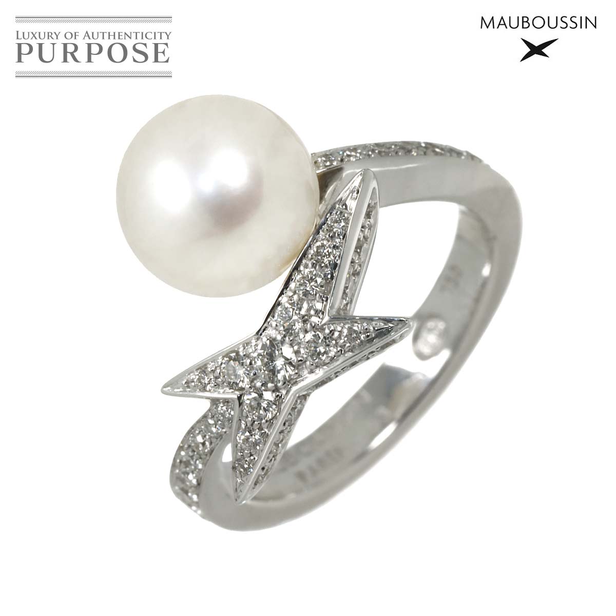 MAUBOUSSIN #53 リング 白蝶真珠 9.1mm ダイヤ K18 WG ホワイトゴールド 750 エトワール 指輪 Ring モーブッサン 90329897