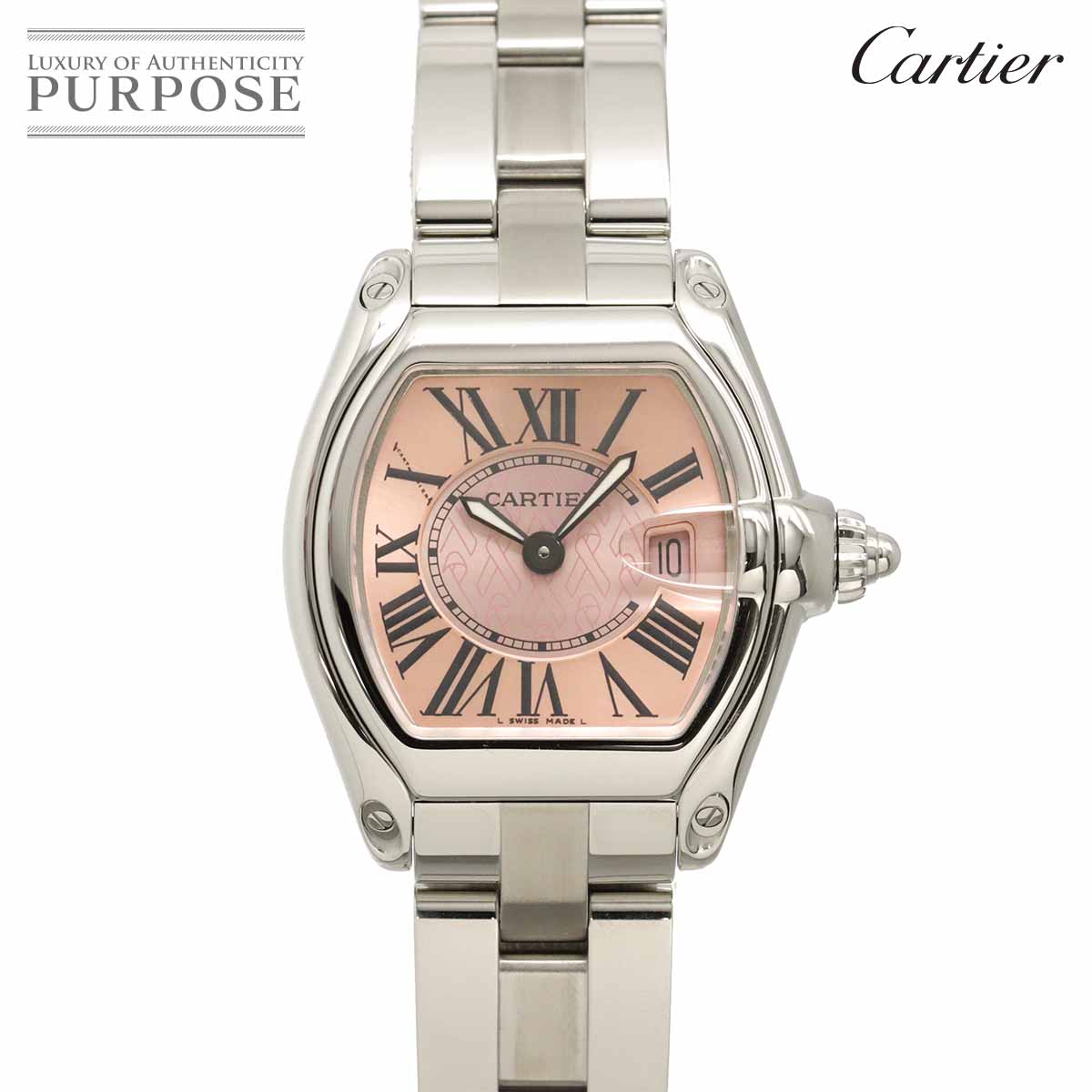 Cartier ロードスターSM ピンクリボン W62043V3 レディース 腕時計 デイト ピンク クォーツ ウォッチ Roadster SM カルティエ 90334408