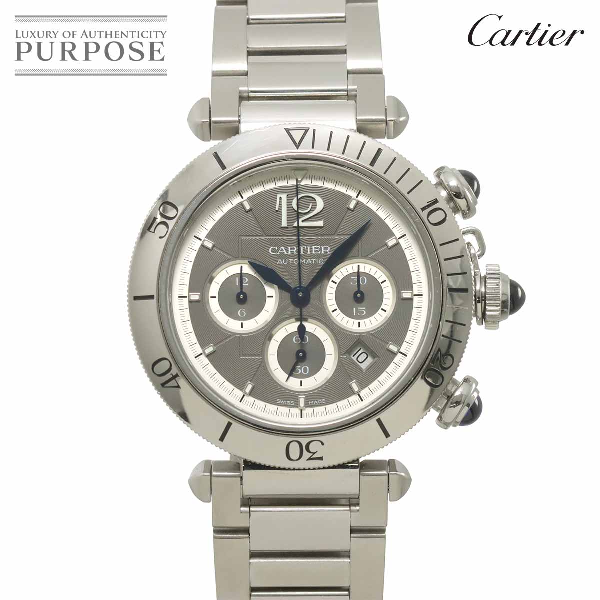Cartier パシャ ドゥ カルティエ クロノグラフ WSPA0027 メンズ 腕時計 デイト グレー オートマ 自動巻き Pasha カルティエ 90339222