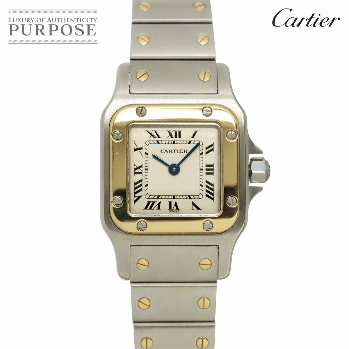 Cartier サントスガルベSM W20012C4 コンビ レディース 腕時計 アイボリー K18YG イエローゴールド クォーツ ウォッチ Santos Galbee カルティエ 90341153