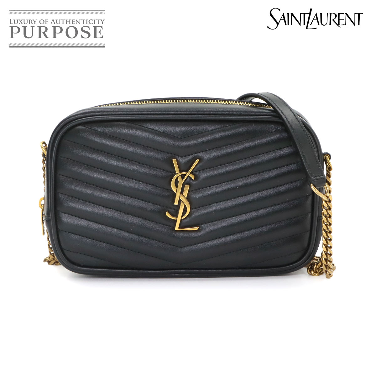 SAINT LAURENT ルー チェーン ショルダー バッグ レザー ブラック 748849 ゴールド 金具 Lou Shoulder Bag サンローラン 90335480