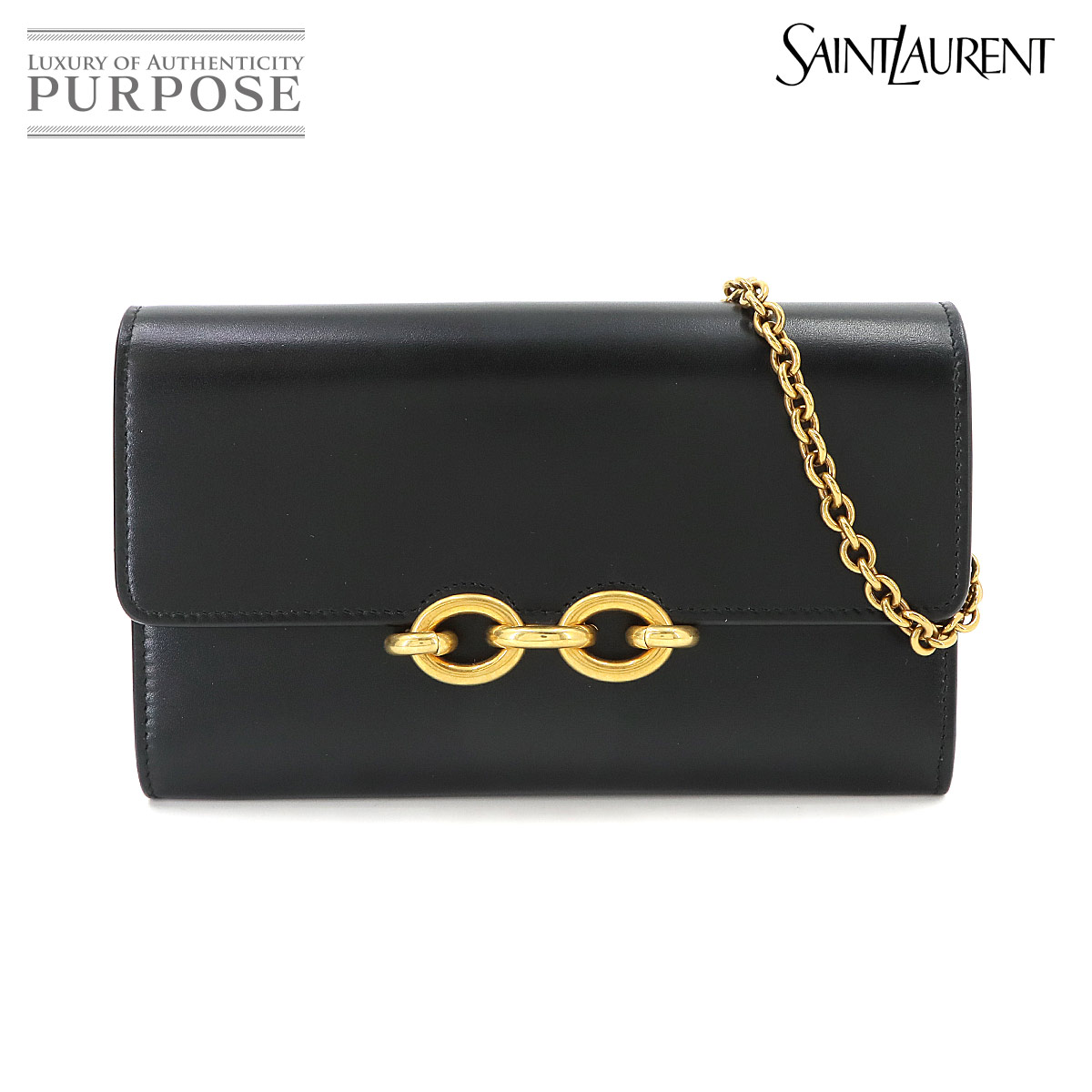 SAINT LAURENT ル マイヨン チェーン ウォレット 長財布 レザー ブラック 696608 ゴールド 金具 Le Maillon Wallet サンローラン 90336418
