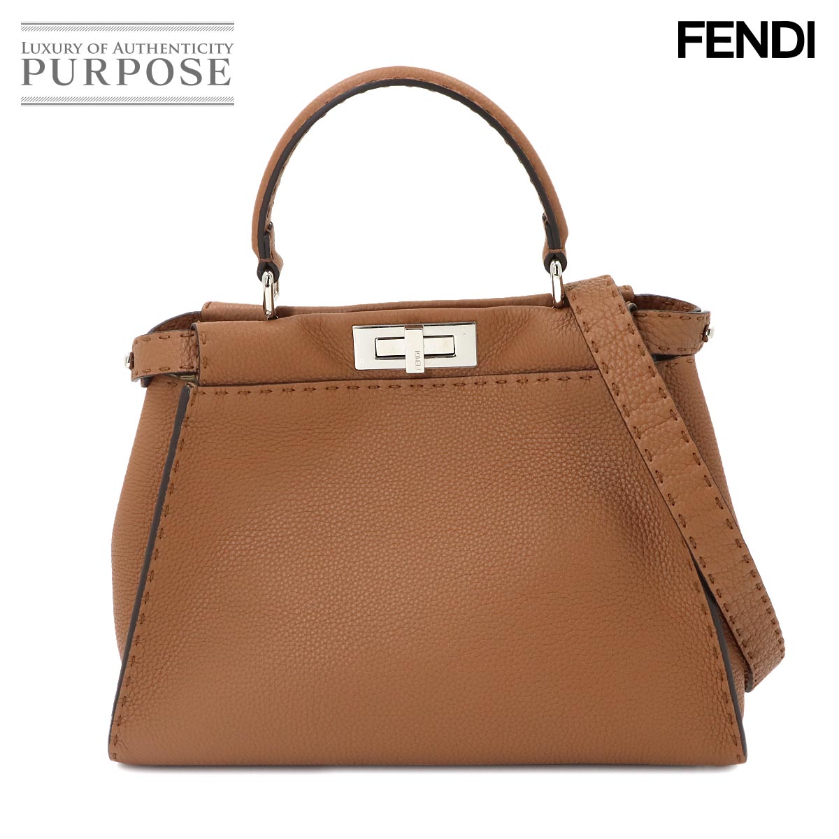 FENDI セレリア ピーカブー レギュラー 2way ハンド ショルダー バッグ レザー ブラウン 8BN290 Selleria Peekaboo フェンディ 90337922