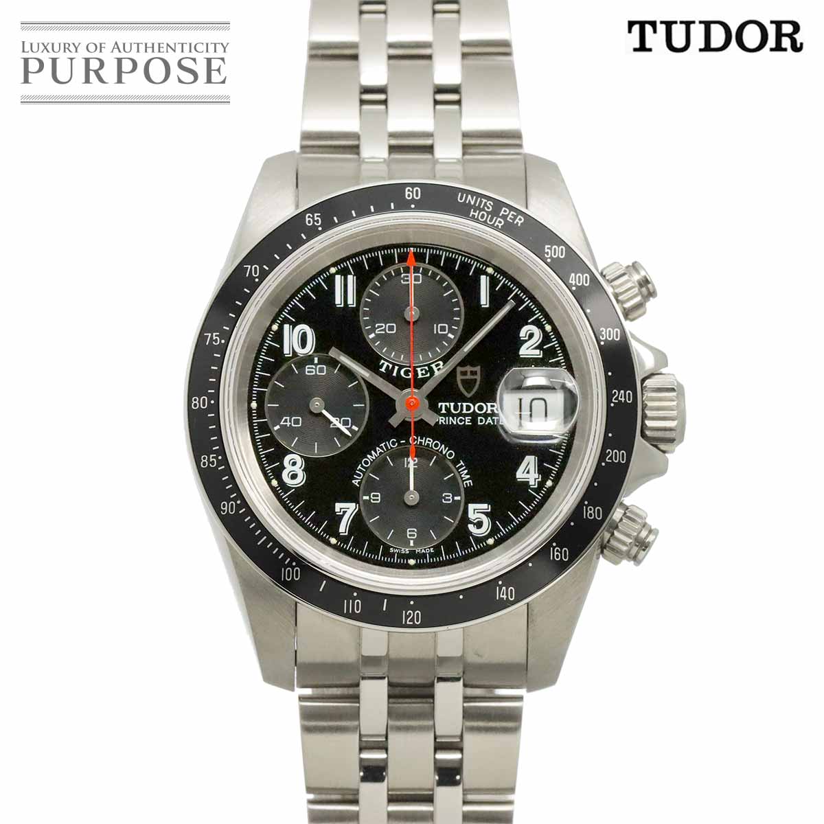 TUDOR クロノタイム タイガー 79260 メンズ 腕時計 デイト ブラック オートマ 自動巻き ウォッチ Chrono time チューダー チュードル 90341124