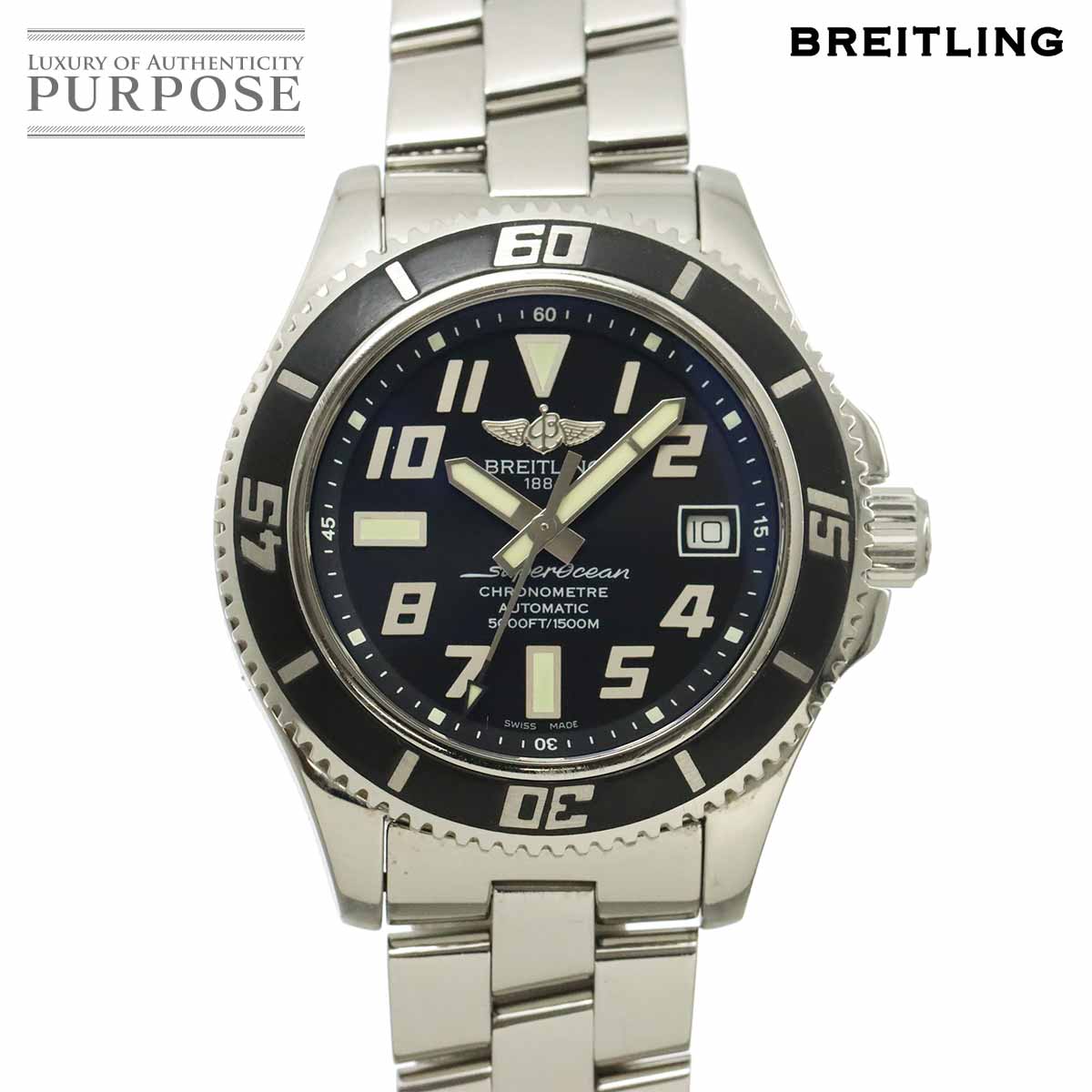 BREITLING スーパーオーシャン42 A17364 メンズ 腕時計 デイト ブラック オートマ 自動巻き ウォッチ ブライトリング 90338696