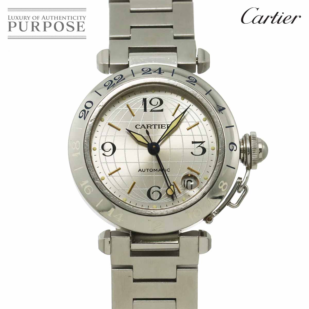 Cartier パシャC メリディアン GMT W31029M7 ボーイズ 腕時計 デイト シルバー オートマ 自動巻き ウォッチ PashaC カルティエ 90339022