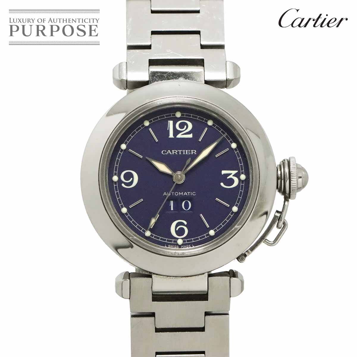 Cartier パシャC ビッグデイト W31047M7 ボーイズ 腕時計 ネイビー オートマ 自動巻き ウォッチ PashaC カルティエ 90341937