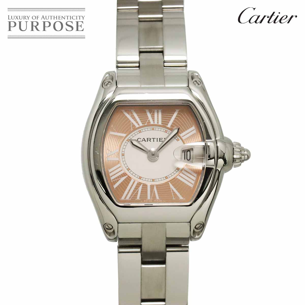 Cartier ロードスターSM W62054V3 レディース 腕時計 デイト ピンク クォーツ ウォッチ Roadster SM カルティエ 90342466