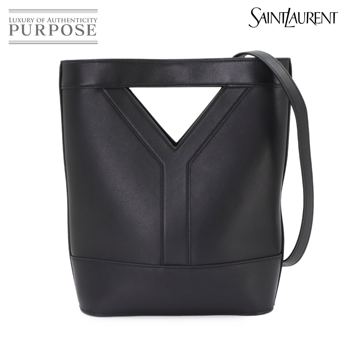 SAINT LAURENT Yバケット スモール 2way ハンド ショルダー バッグ レザー ブラック 808224 ゴールド 金具 Y Small Bucket Bag サンローラン 90339988