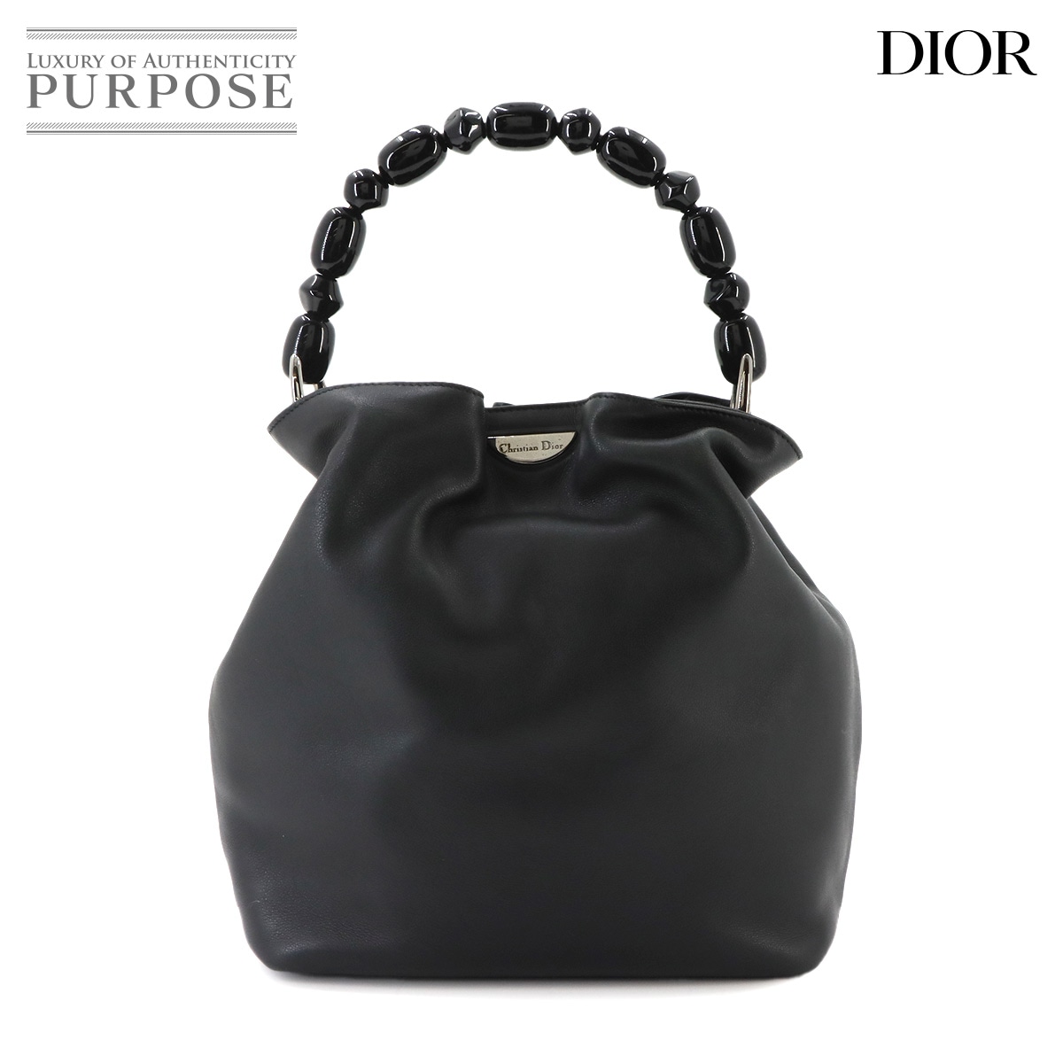 Christian Dior マリスパール ハンド バッグ レザー ブラック シルバー 金具 Maris Pearl Bag クリスチャン ディオール 90340037