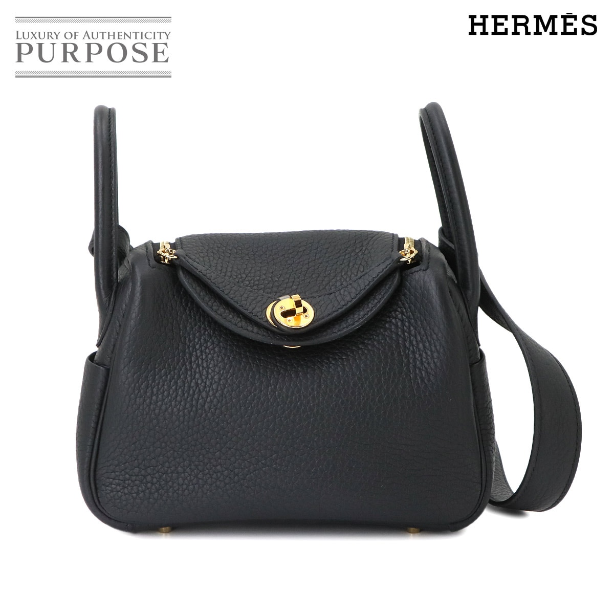 HERMES リンディ ミニ 2 2way ハンド ショルダー バッグ トリヨンクレマンス ブラック G刻印 ゴールド 金具 Lindy Mini 2 エルメス 90340611