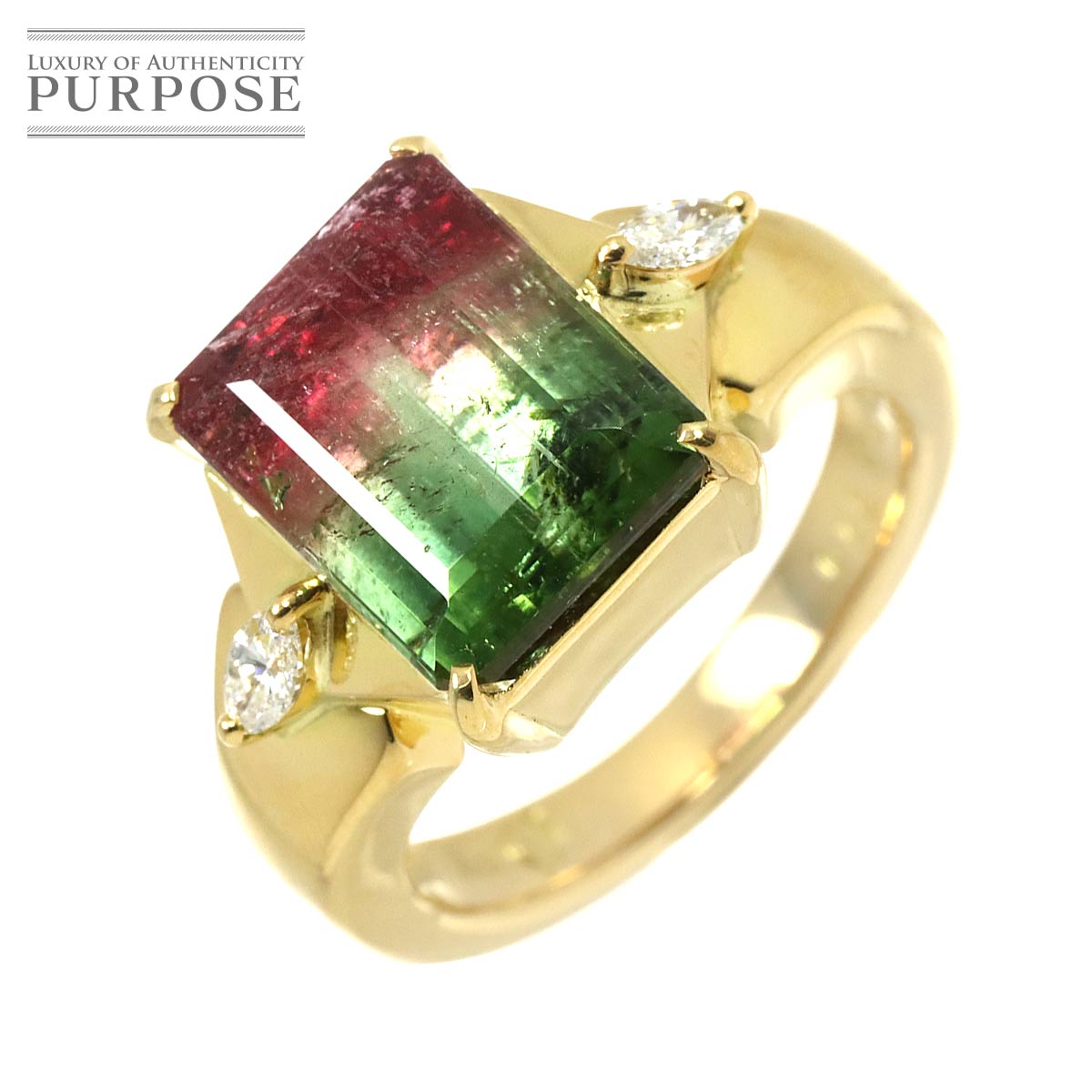 リング 12.5号 トルマリン 6.55ct ダイヤ 0.16ct K18 YG イエローゴールド 750 指輪 【鑑別書付き】 Tourmaline Ring 90315984