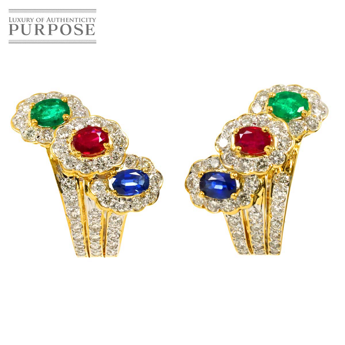 マルチストーン ダイヤ 2.95ct ピアス K18 YG イエローゴールド 750 Diamond Earrings Pierced 90316291