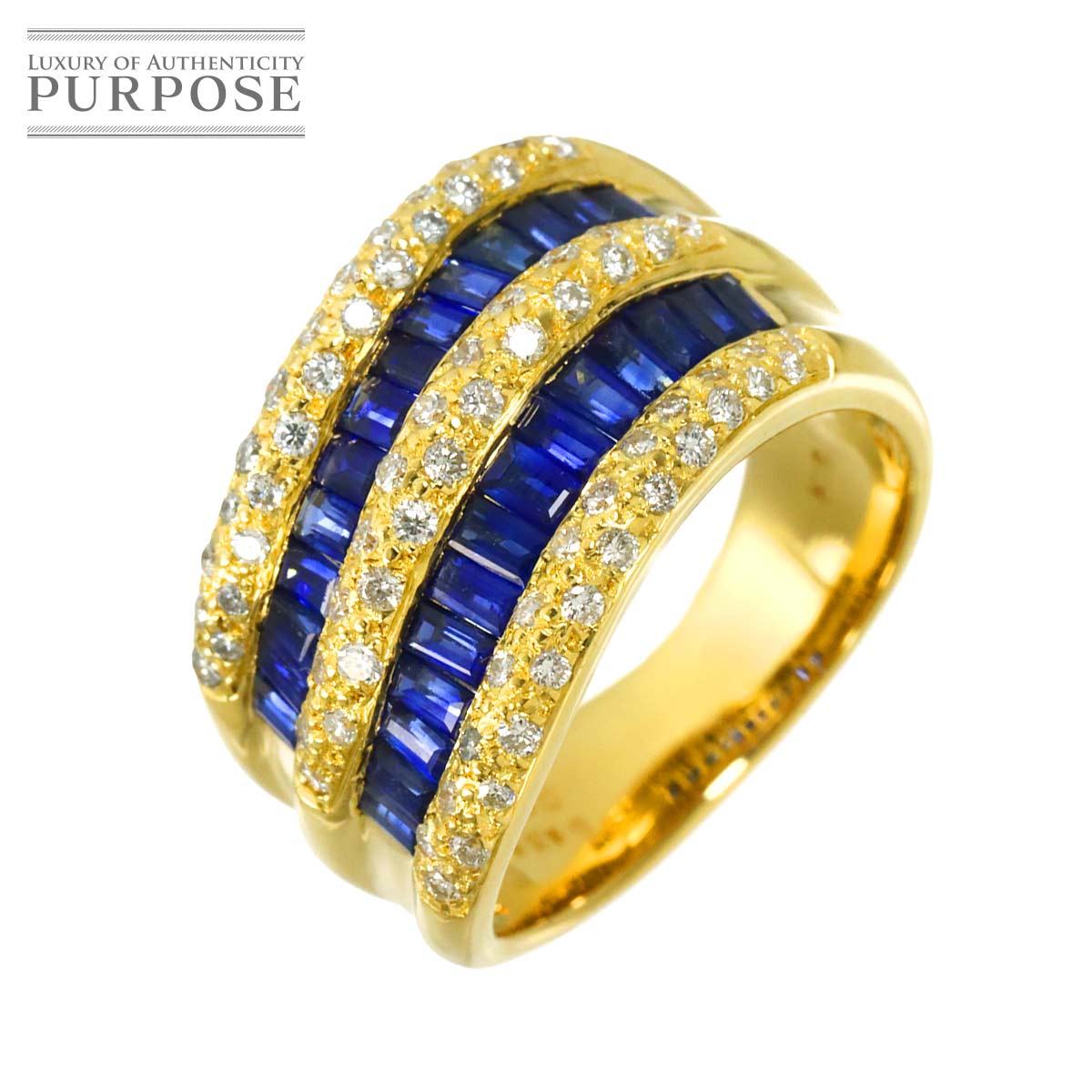 リング 8.5号 サファイヤ 1.35ct ダイヤ 0.40ct K18 YG イエローゴールド 750 指輪 Sapphire Ring 90316334