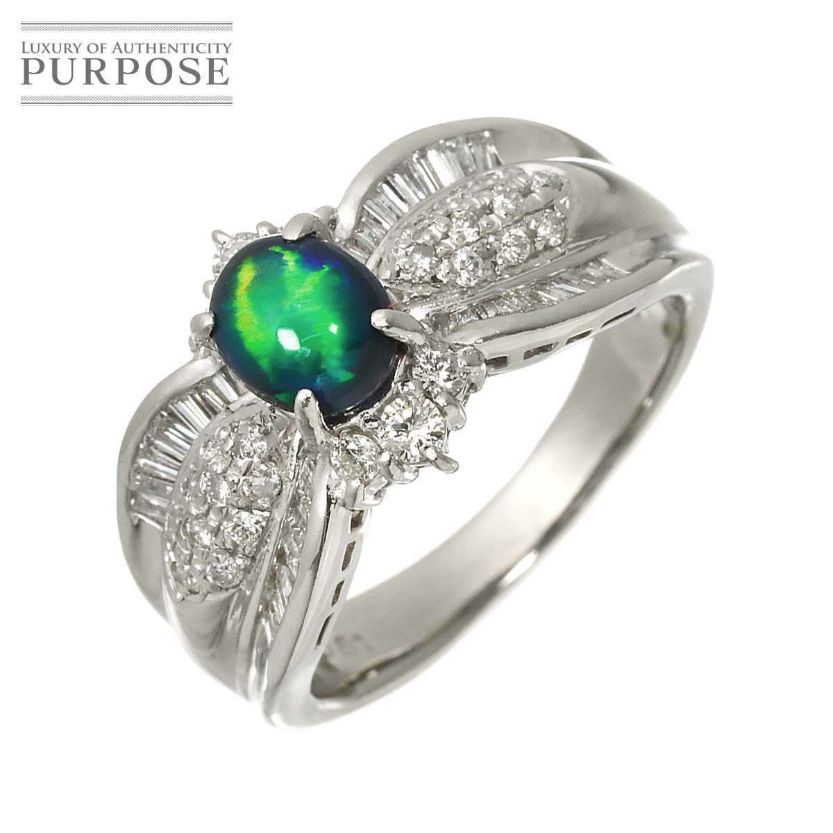 リング 13.5号 オパール 0.64ct ダイヤ 0.61ct Pt プラチナ 指輪 【鑑別書付き】 Opal Ring 90316384