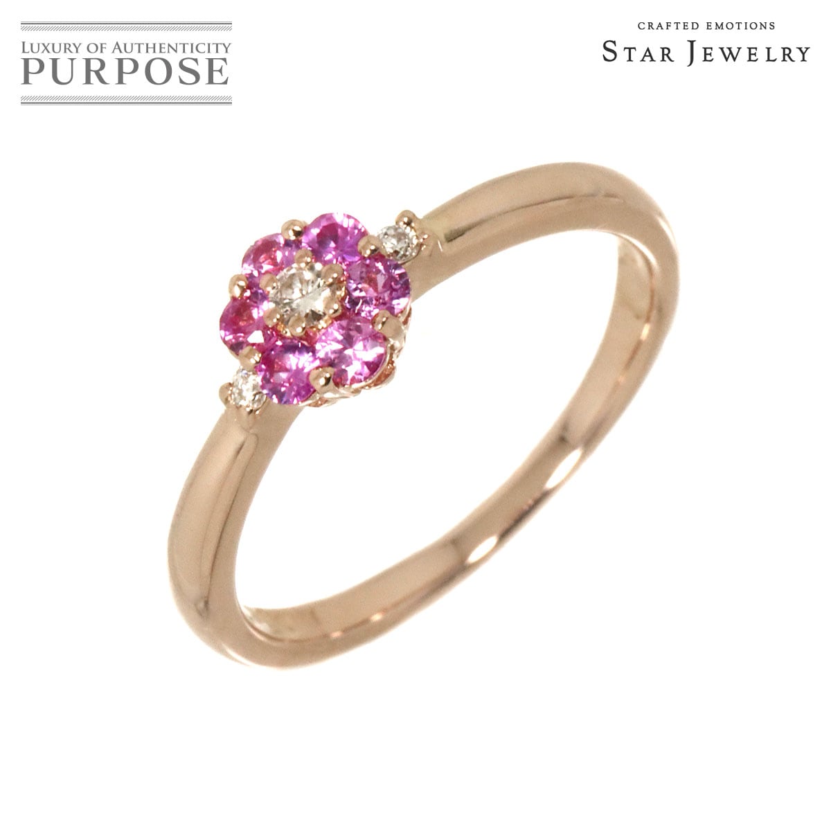 Star Jewelry 11号 リング サファイヤ ダイヤ 0.06ct K18 PG ピンクゴールド 750 花 指輪 Ring スタージュエリー 90331504