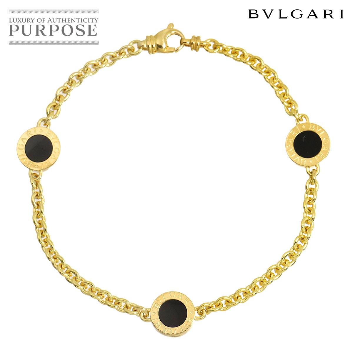 BVLGARI ダブルロゴ オニキス 3P ブレスレット 18cm  K18 YG イエローゴールド 750 Bracelet ブルガリ 90333063