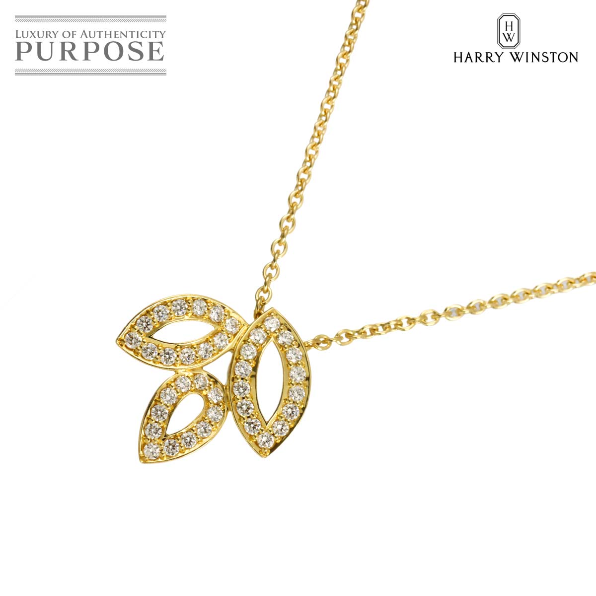 HARRY WINSTON リリークラスター ミニ ダイヤ ネックレス 40cm K18 YG イエローゴールド 750【証明書付き】ハリー ウィンストン 90336186