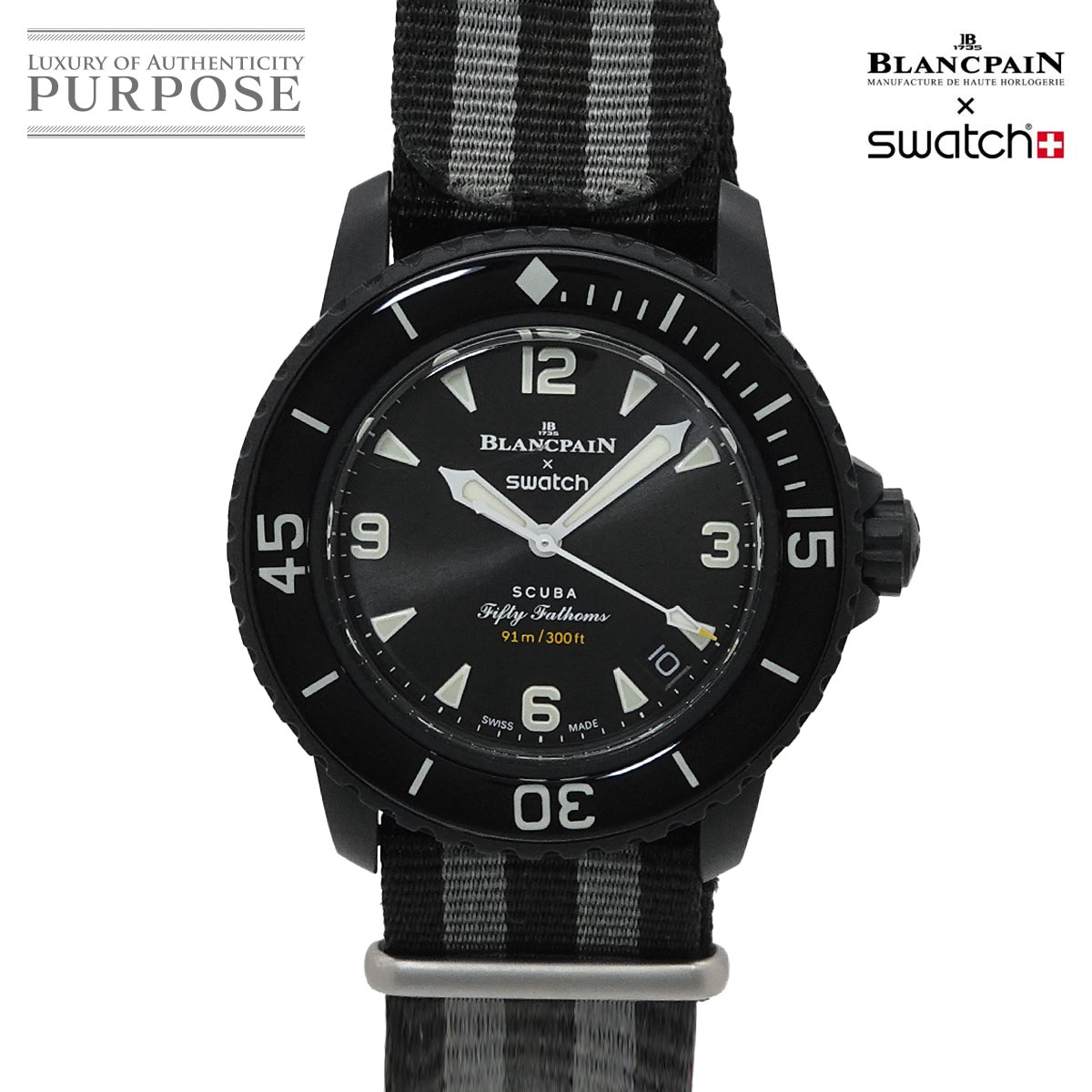 swatch Blancpain×swatch フィフティ ファゾムス オーシャン・オブ・ストーム SO35B400 メンズ 腕時計 デイト ブラック オートマ 自動巻き Ocean of storms スウォッチ 90337650