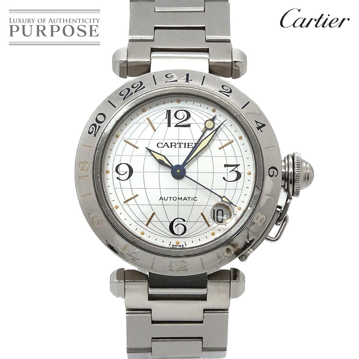 Cartier パシャC メリディアン GMT W31029M7 ボーイズ 腕時計 デイト シルバー オートマ 自動巻き ウォッチ PashaC カルティエ 90341480